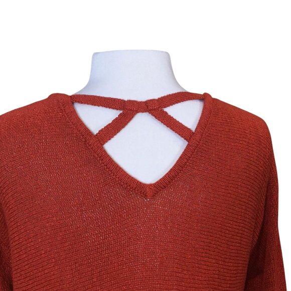 Chicos 3/4 Sleeve Crossback Pullover Sweater Rust Burnt Orange Medium - Picture 6 of 10